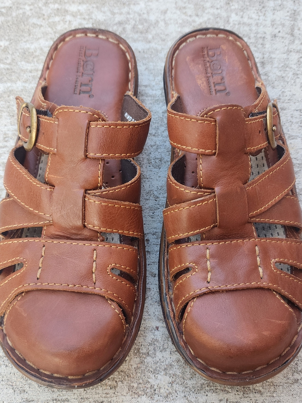 Born Womens Brown Leather Fisherman Granola Indie Clog Slide Sandals, Sz 8
